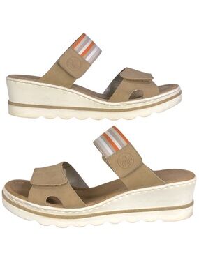 Rieker Rose Tan Velcro Strap Wedge Sandals Size 42